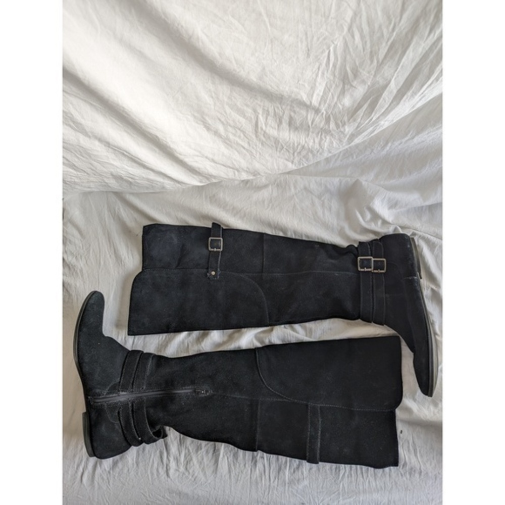 Nine West Black Suede Boots with Buckle Detail